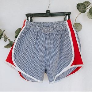 red and blue seersucker athletic shorts. Size XS